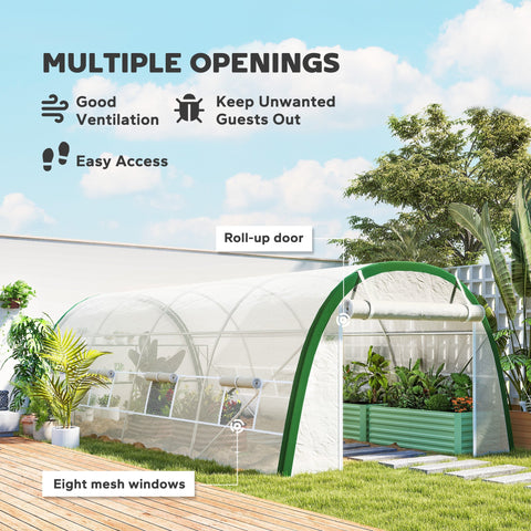 Green-framed outsunny walk-in polytunnel greenhouse with galvanised steel frame 8 mesh windows and roll-up door