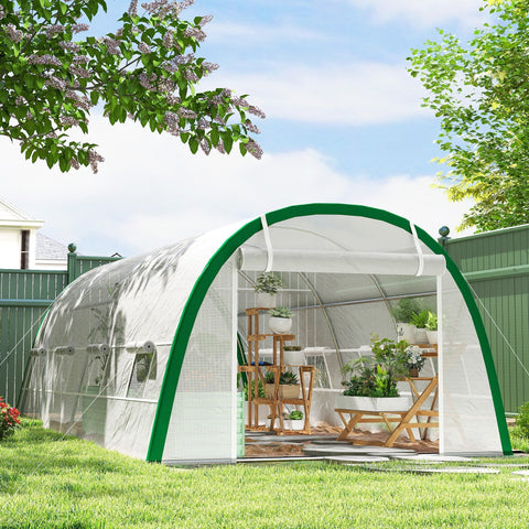Green framed outsunny walk in polytunnel greenhouse with clear pe cover galvanized steel frame and zipped doors