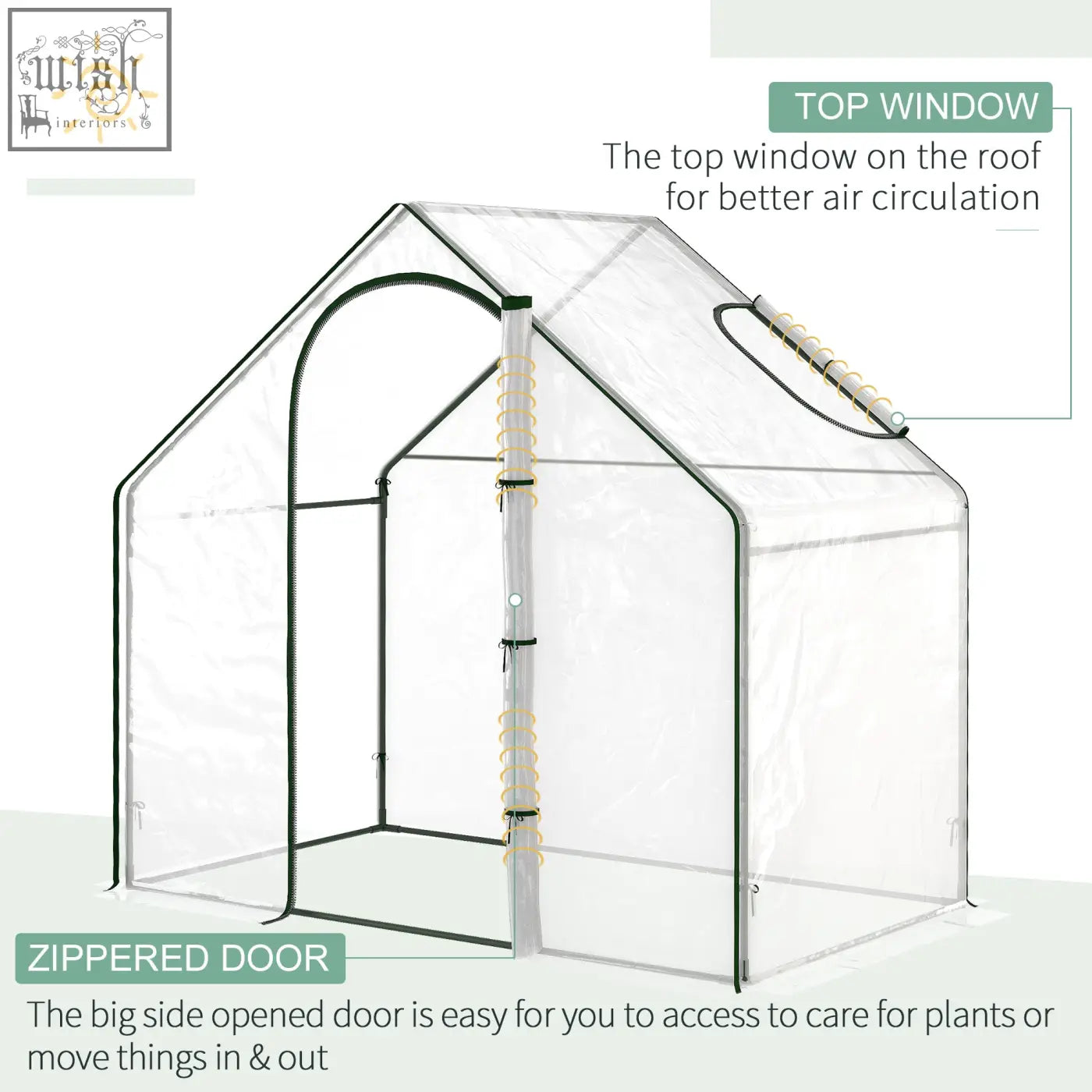 Outsunny walk in pvc greenhouse with clear plastic cover black trim steel frame and zipped door for extra stability
