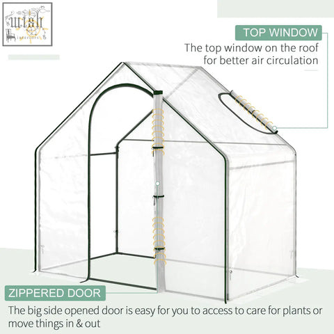 Outsunny walk in pvc greenhouse with clear plastic cover black trim steel frame and zipped door for extra stability