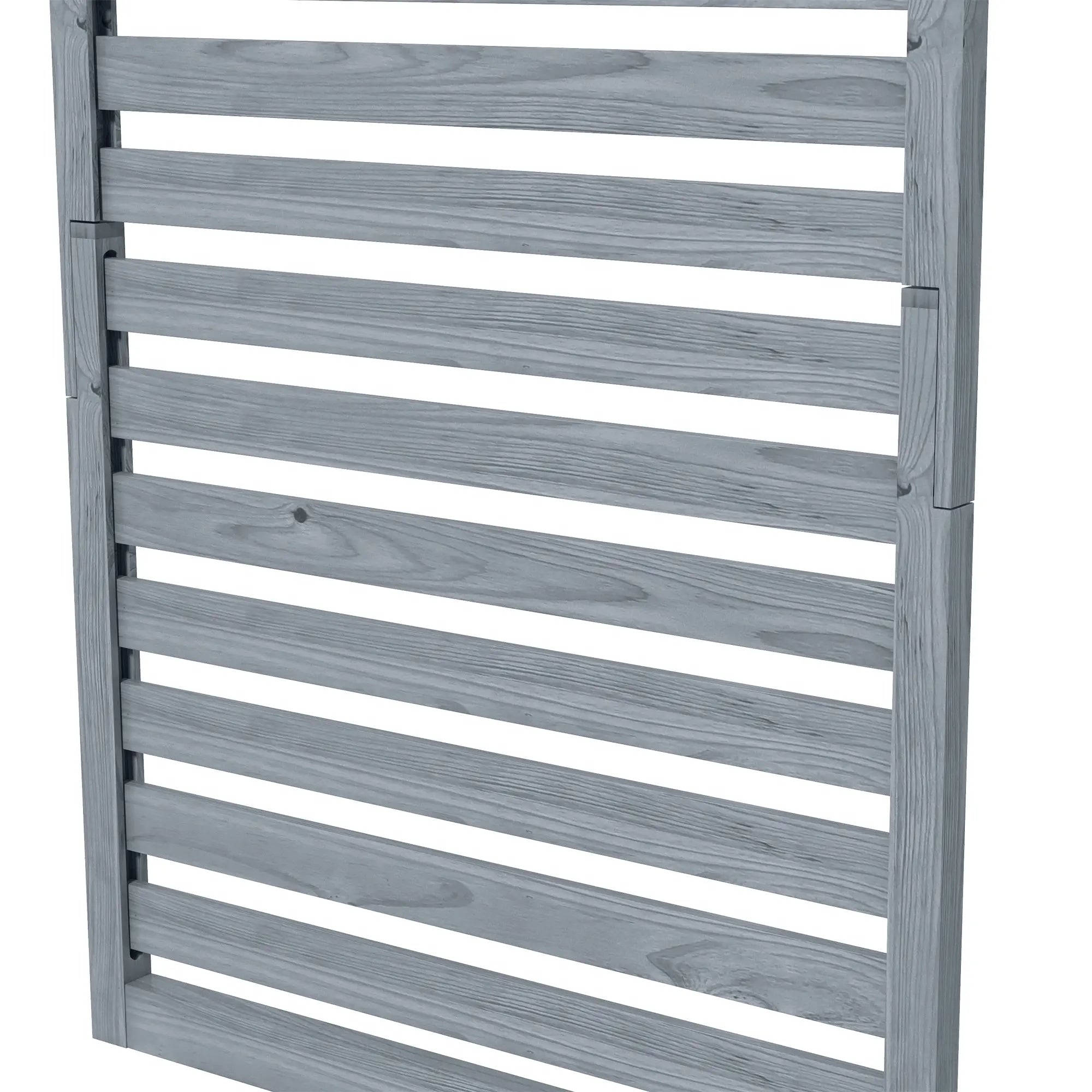 Gray fir wood plant stand with slatted towel rack and rustic finish for outdoor plant display on patio or balcony