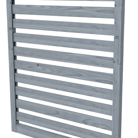 Gray fir wood plant stand with slatted towel rack and rustic finish for outdoor plant display on patio or balcony