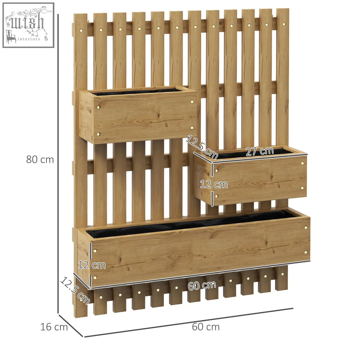 Outsunny carbonised wood wall-mounted planter box set with two small boxes and drainage holes for patio use