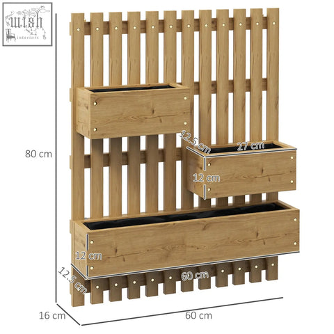 Outsunny carbonised wood wall-mounted planter box set with two small boxes and drainage holes for patio use