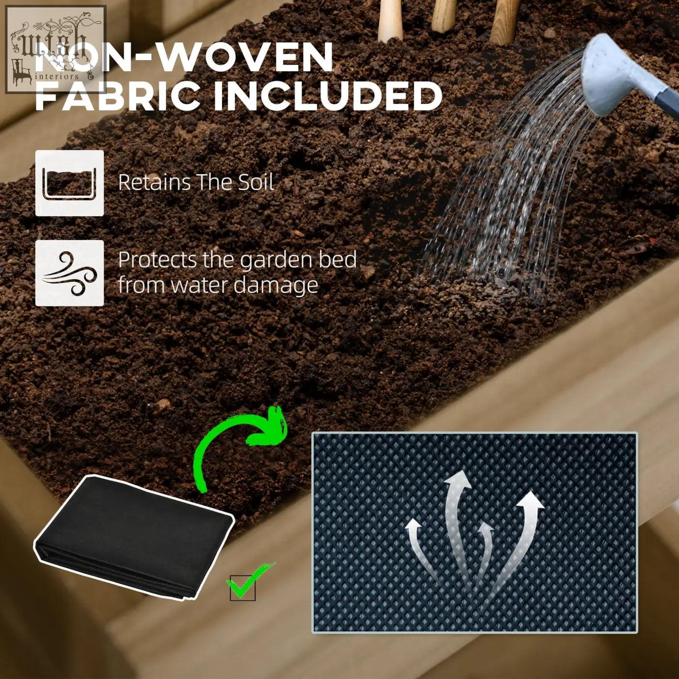 Black non woven fabric for carbonised outsunny wall mounted wooden planter box with drainage holes and two small beds