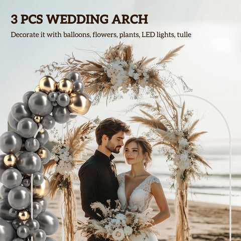 Outsunny wedding arch metal balloon arch stand set in silver and gold with pampas grass and white flowers for weddings