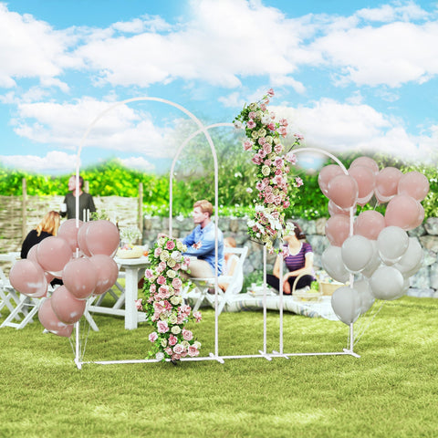 White metal wedding arch from outsunny with cascading pink and white roses and arch dimension options for parties