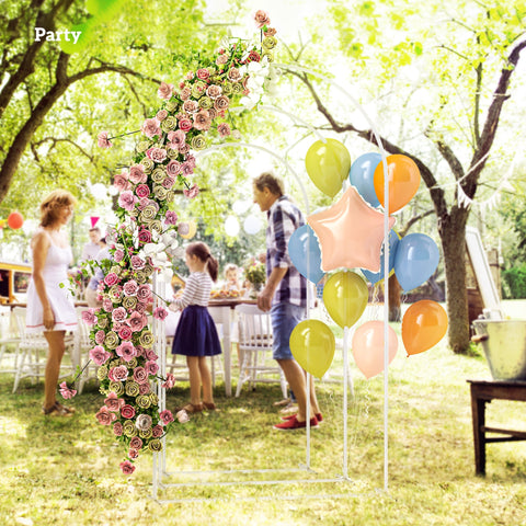 Outsunny wedding arch metal frame in white with arch dimensions 2.2m adorned with cascading pink peach cream roses