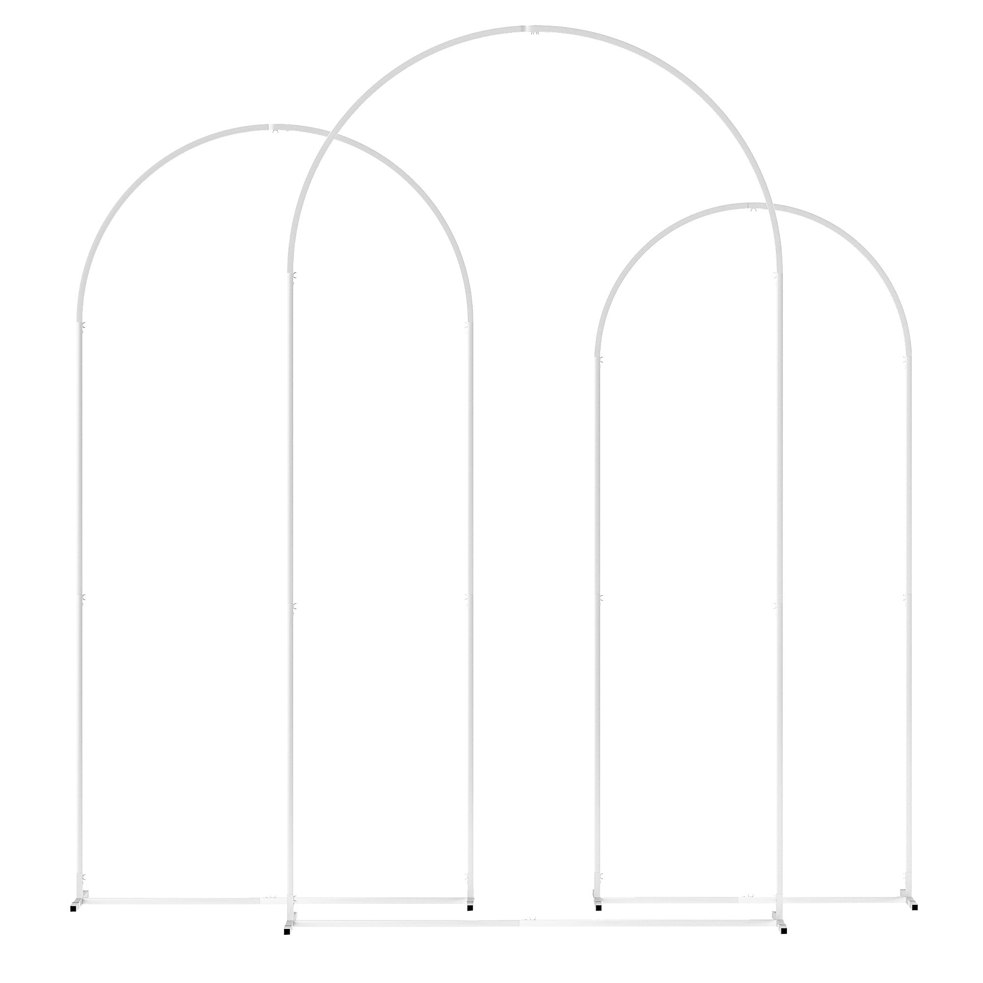 Three white metal wedding arches of varying arch dimensions from outsunny wedding arch set for event decor