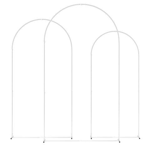 Three white metal wedding arches of varying arch dimensions from outsunny wedding arch set for event decor
