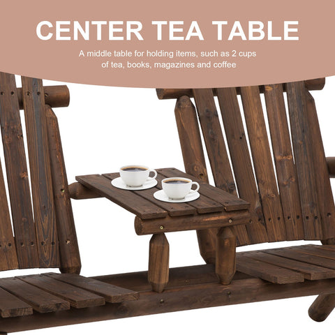 Outsunny dark brown fir wood middle table with integrated seating for two rustic log style slatted surface carbonized finish