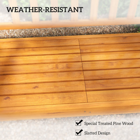 Outsunny wooden bench with liftable middle table made of weather-resistant pine wood for outdoor deck seating 2-3 people