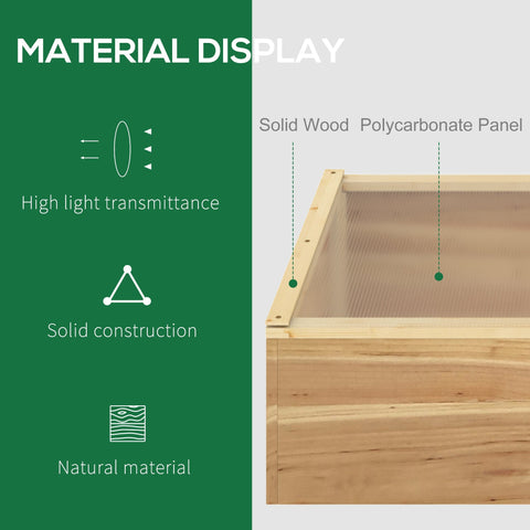 Rectangular wooden cold frame greenhouse with light natural wood finish and clear polycarbonate top panel for plants