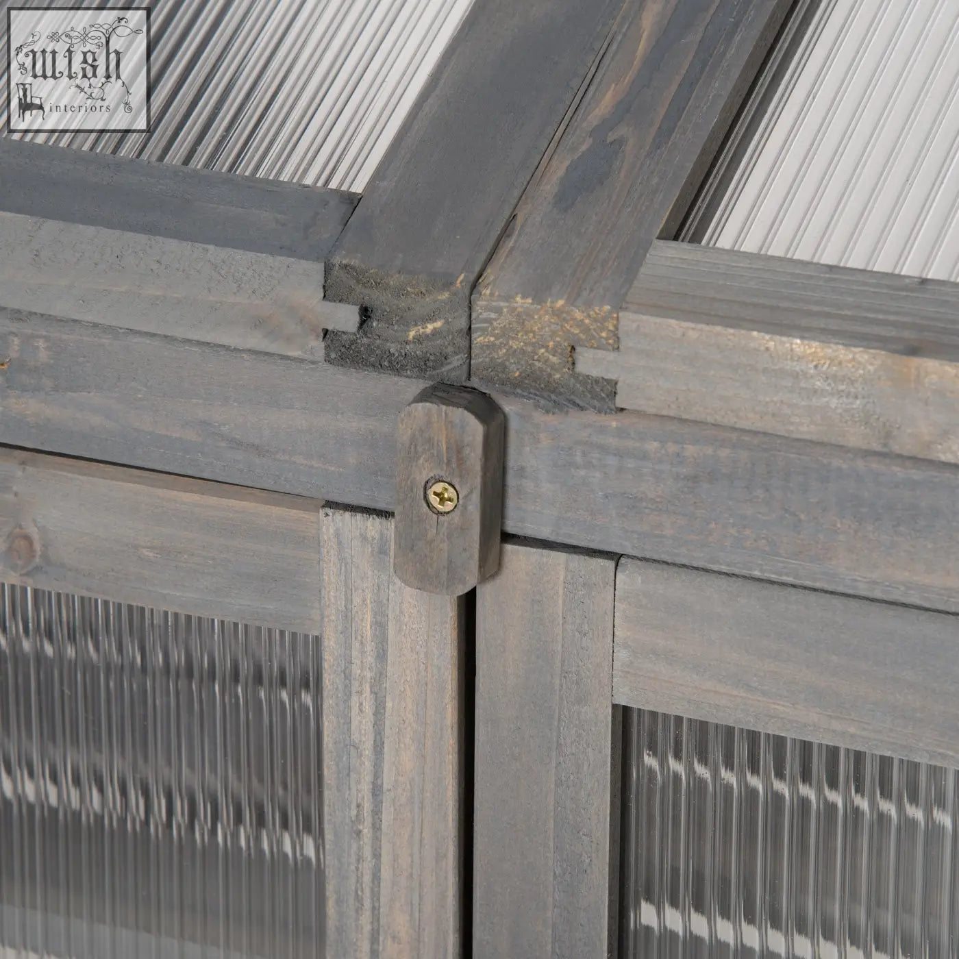 Dark gray fir wood frame cold frame with rustic finish and brass screw for growing flowers vegetables and plants