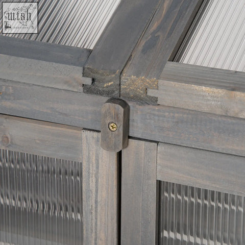 Dark gray fir wood frame cold frame with rustic finish and brass screw for growing flowers vegetables and plants