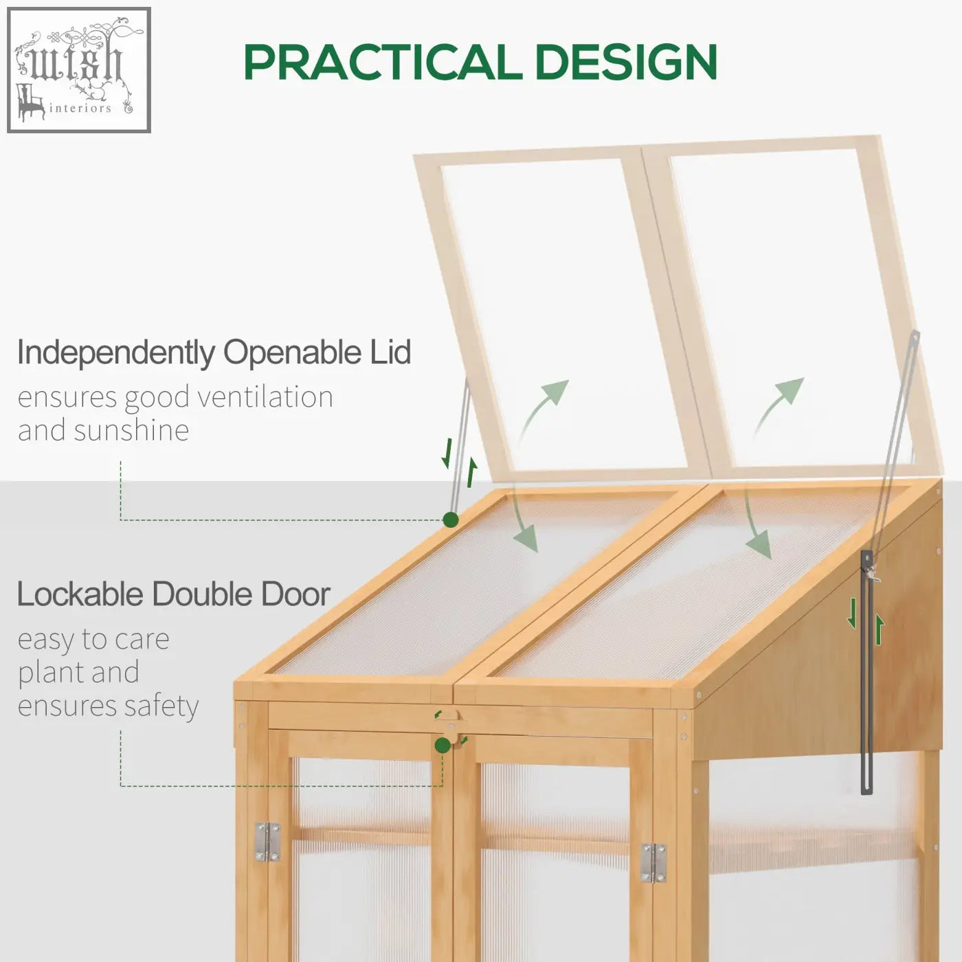 Outsunny wooden cold frame with solid fir wood frame, translucent panels, lockable double doors, and grey finish