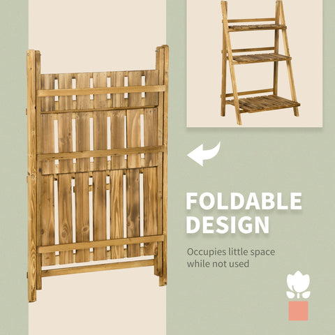 Outsunny Wooden Folding Flower Pot Stand 3 Tier Garden Planter Display Ladder Gardener Storage Shelves Rack Herb Holder (60L x 37W x 93H cm)