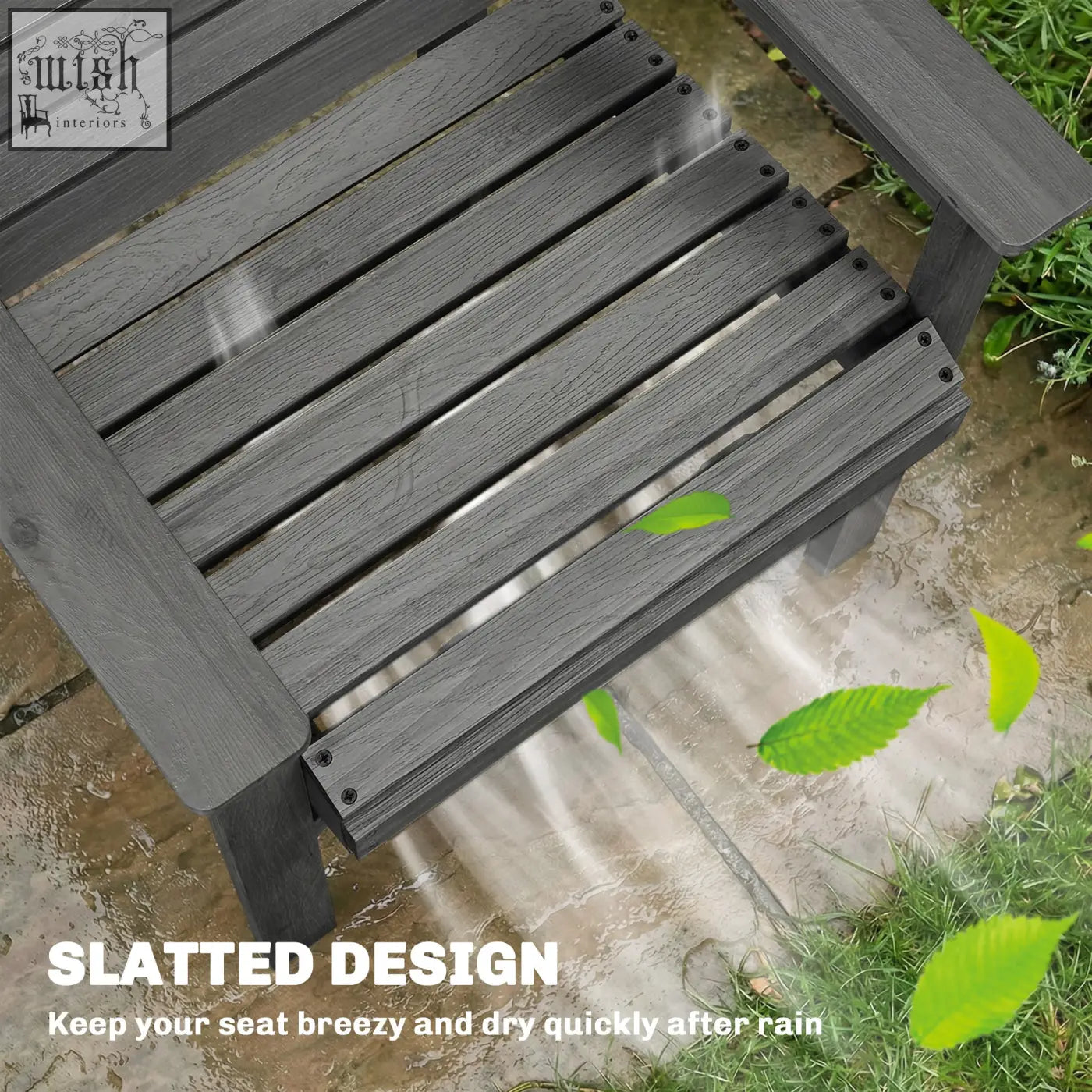Dark gray outsunny garden dining chair with fir wood slats and grey embossed finish featuring sturdy metal fasteners