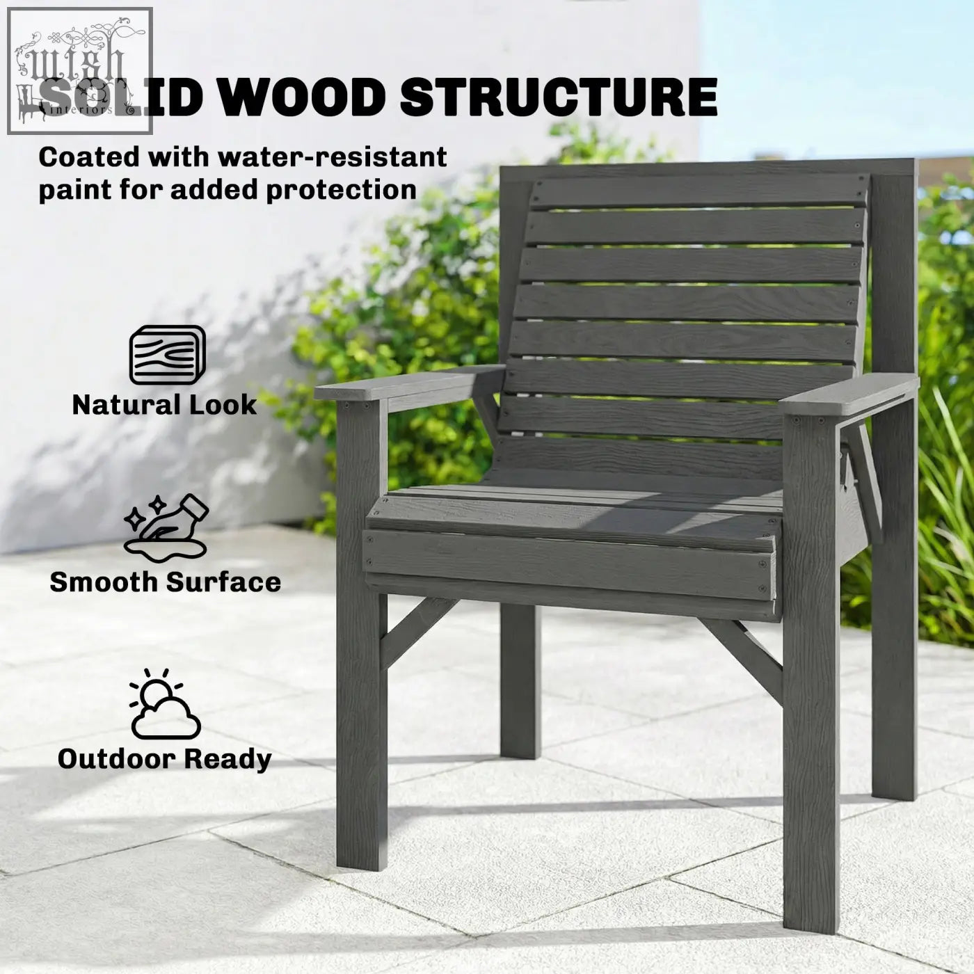 Outsunny gray outdoor garden dining chair with fir wood structure and grey embossed finish for patio seating
