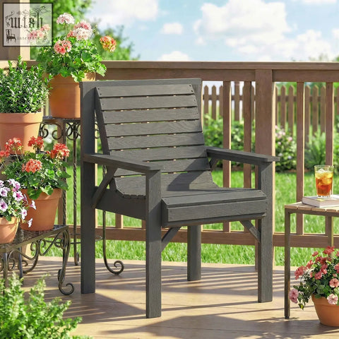 Dark gray outsunny garden dining chair with grey embossed finish and curved seat made from fir wood look plastic
