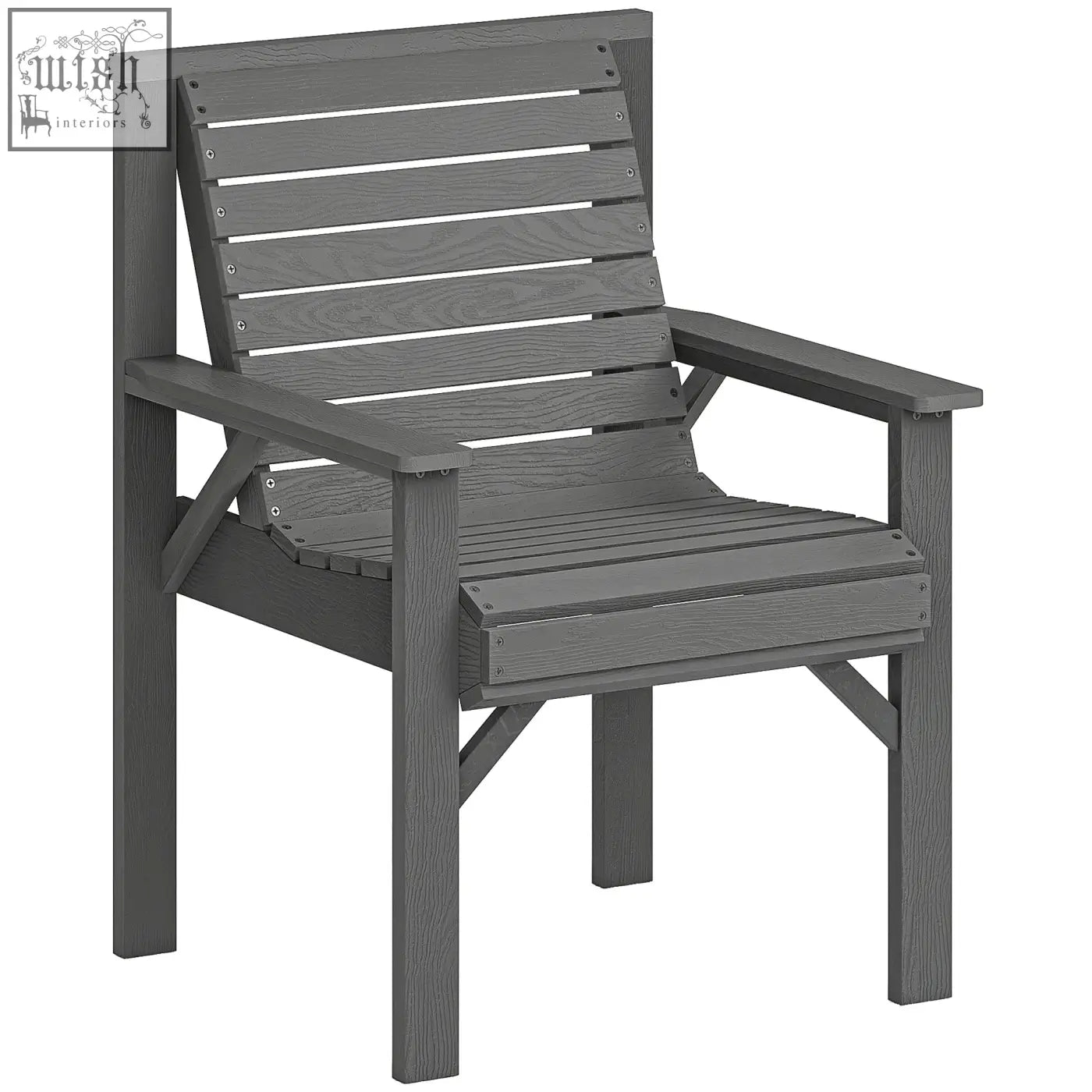 Outsunny garden dining chair with grey embossed finish, fir wood slatted design, curved seat, and wide armrests