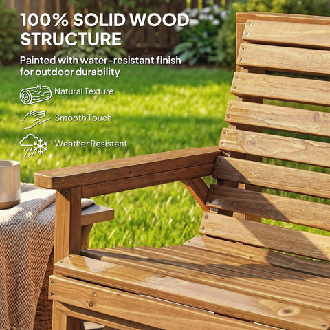 A sturdy light brown wooden rocking chair from outsunny garden furniture set with natural wood finish and tray table