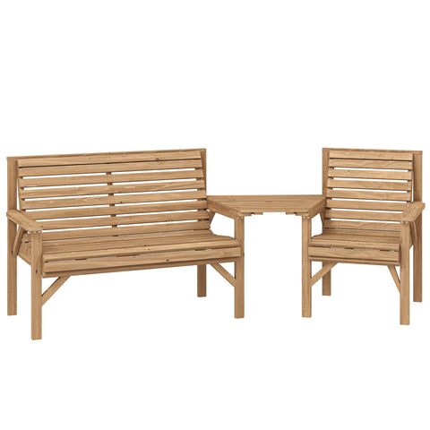 Outsunny garden furniture set with light brown wooden bench, matching chair, and detachable tray table natural finish