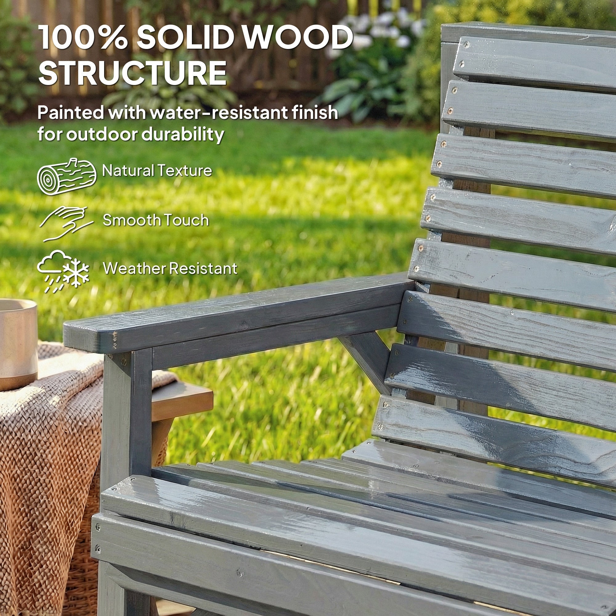 Gray wooden rocking chair from outsunny garden furniture set with tray table and weather-resistant finish