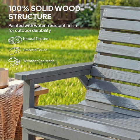 Gray wooden rocking chair from outsunny garden furniture set with tray table and weather-resistant finish