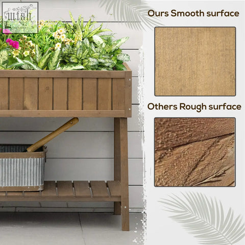 Outsunny wooden herb planter with fir wood construction eight separate cubes and smooth light brown finish 110l x 46w cm