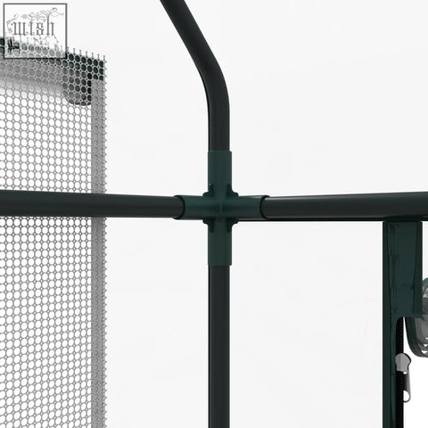 Dark green metal frame with hexagonal mesh panel on outsunny raised garden bed wooden base with plastic cover