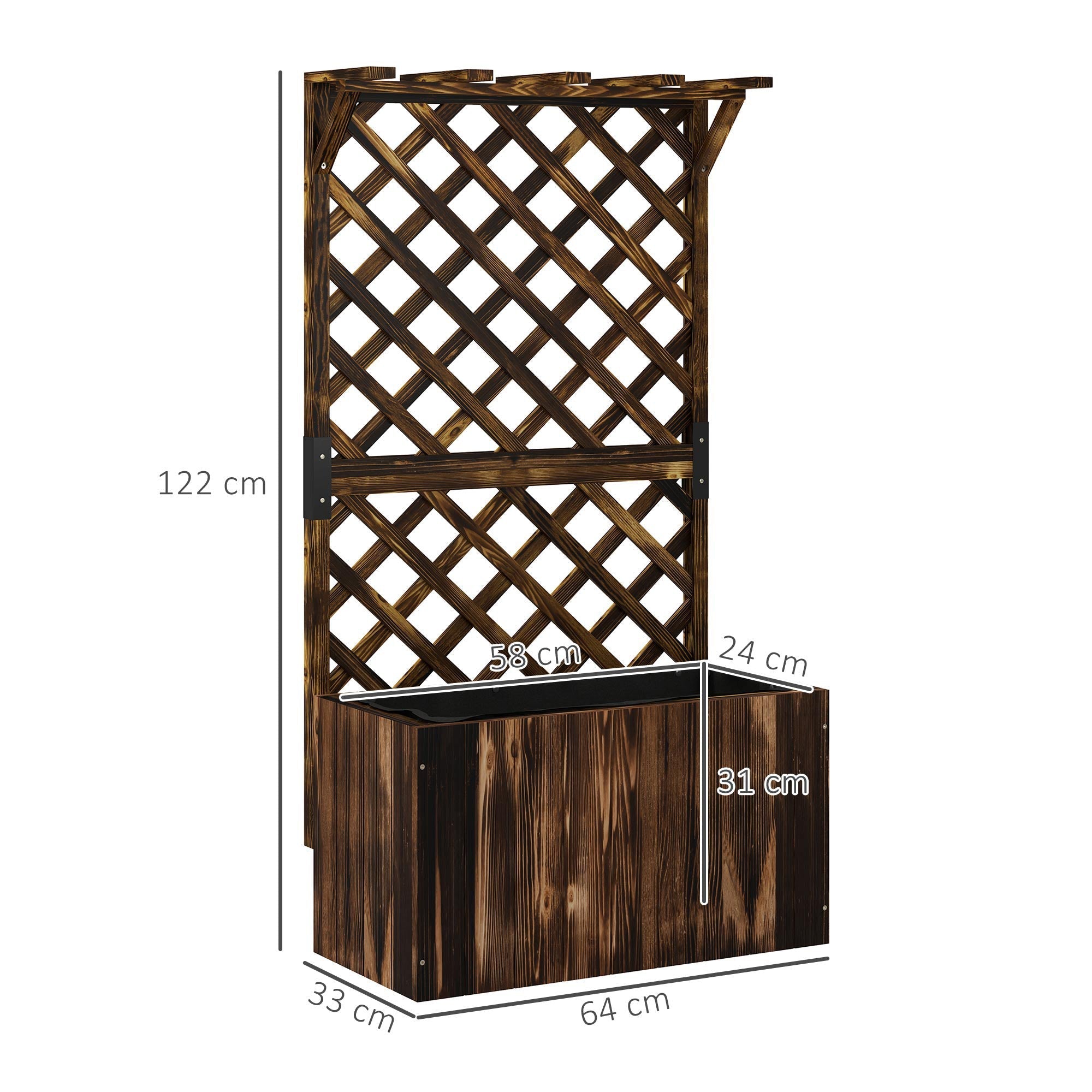 Dark brown outsunny wooden planter with trellis and drainage holes for raised garden bed use outdoors