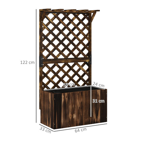 Dark brown outsunny wooden planter with trellis and drainage holes for raised garden bed use outdoors