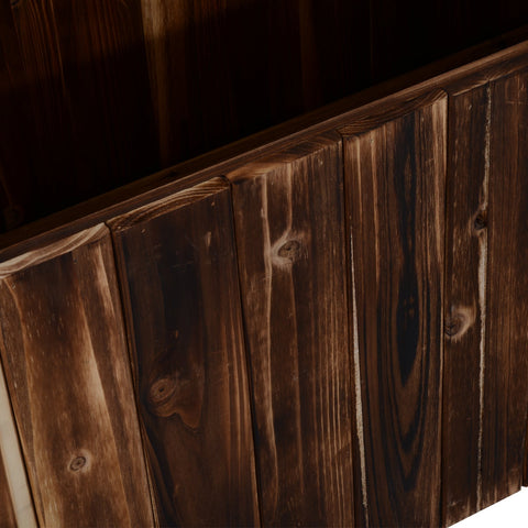Dark brown fir wood planter box with visible grain and knots for the outsunny wooden raised garden bed