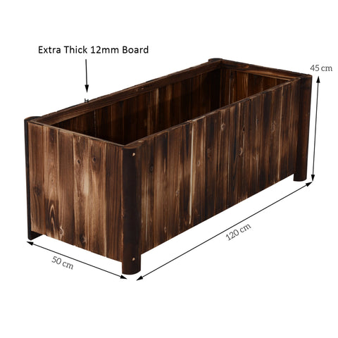 Outsunny wooden planter box made of fir wood with a dark brown weathered finish and drainage gaps for garden bed use