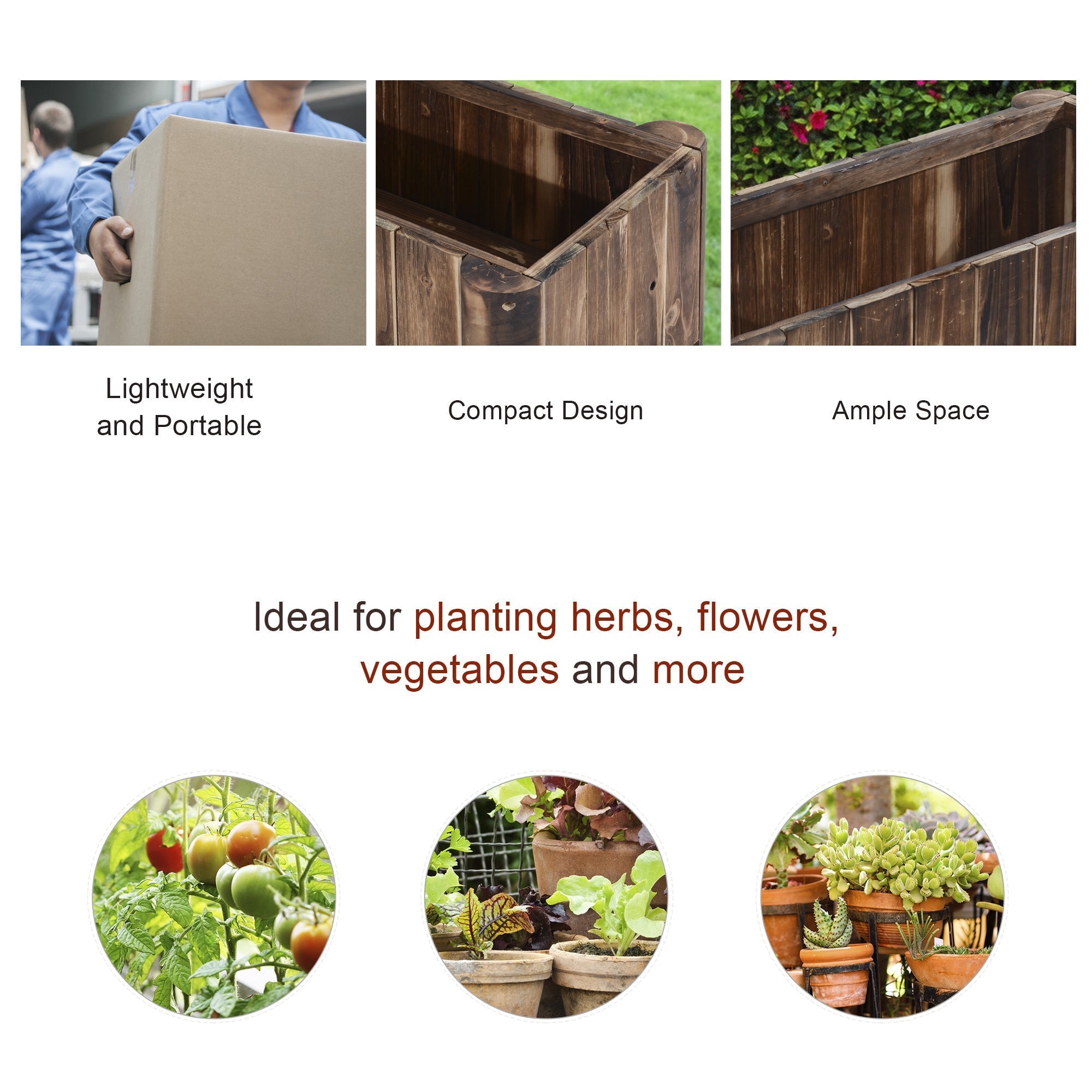 Dark brown fir wood planter box by outsunny with drainage gaps and compact garden bed design for herbs flowers or veggies