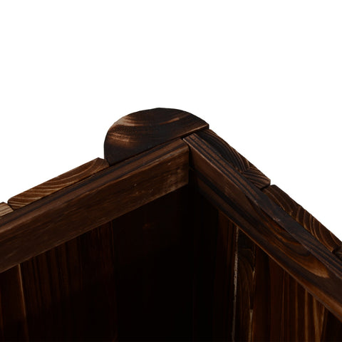 Dark brown fir wood planter box corner with rounded edges from outsunny wooden raised garden bed for outdoor use