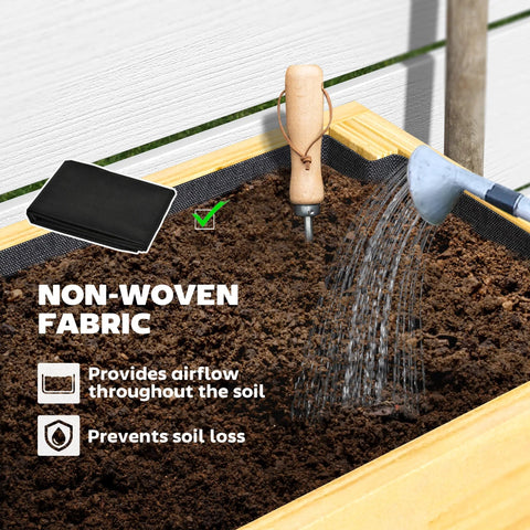 Black non-woven fabric garden bed liner for outsunny wooden raised garden bed with drainage holes and fir wood frame
