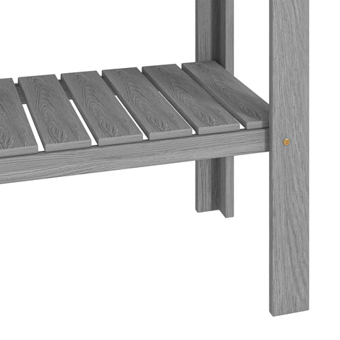 Gray wooden slat bench with wood grain texture and sturdy supports as part of outsunny gray elevated planter box raised garden bed