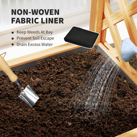 Black non woven fabric liner for natural fir wood raised garden bed with drainage holes for vine climbing plants