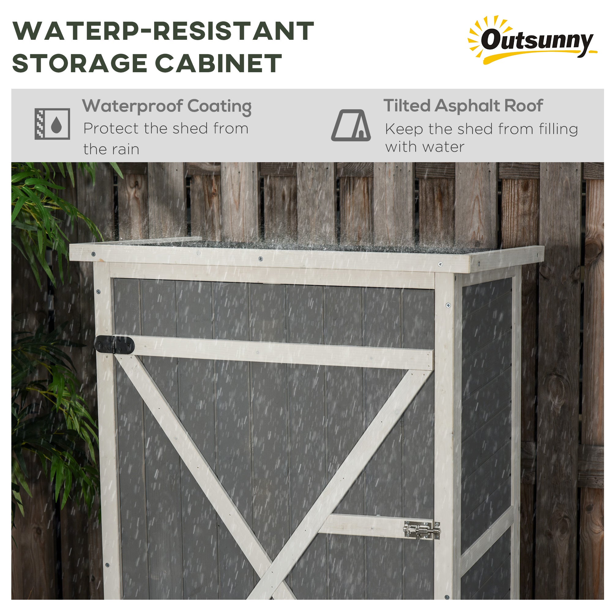 Outsunny wooden small shed in grey with tilted asphalt roof and bolt latch ideal for garden tool storage 75l x 56w
