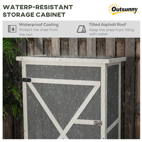 Outsunny wooden small shed in grey with tilted asphalt roof and bolt latch ideal for garden tool storage 75l x 56w