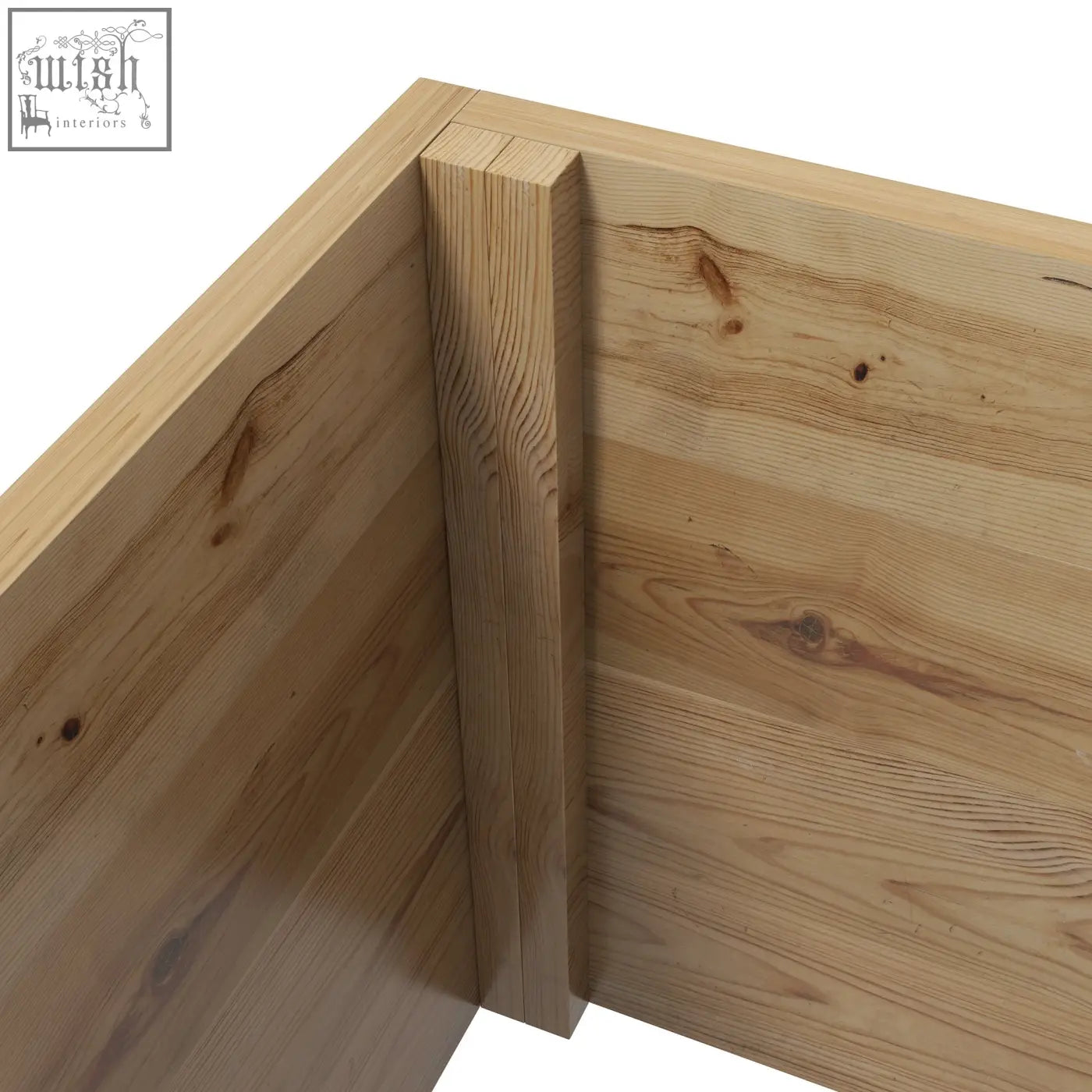 Corner of light-colored fir wood bed frame showing natural grain and knots for outsunny wooden trellis planter box