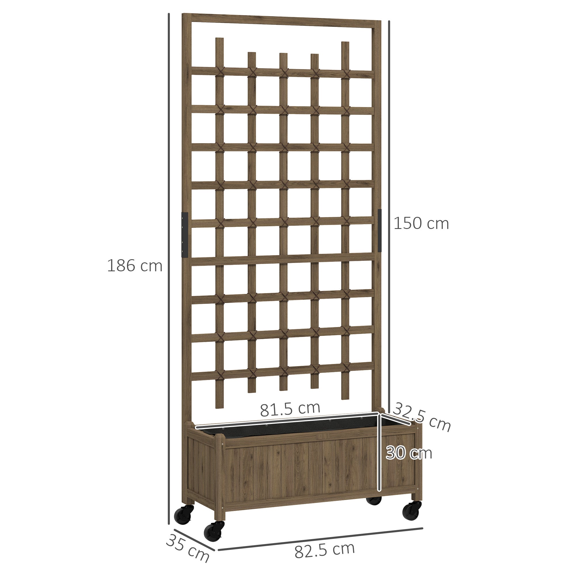 Outsunny wooden raised garden bed with trellis planter box and caster wheels in brown for climbing veggies and flowers