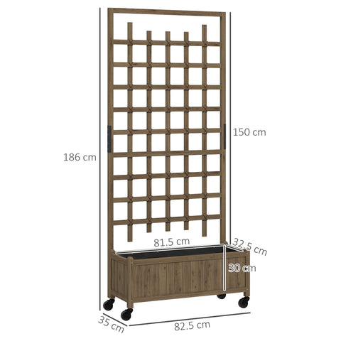 Outsunny wooden raised garden bed with trellis planter box and caster wheels in brown for climbing veggies and flowers