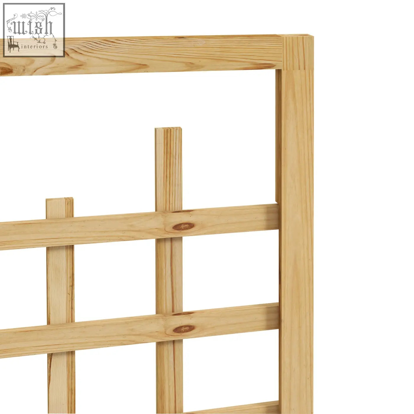 Light-colored wooden garden trellis with natural pine finish and visible grain on outsunny raised garden bed