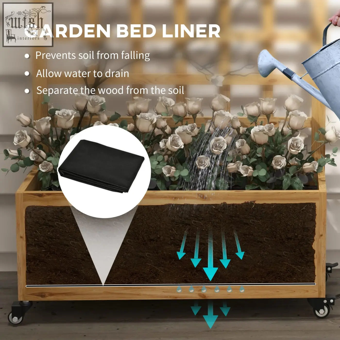 Black garden bed liner for outsunny wooden raised garden bed prevents soil loss and allows water drainage