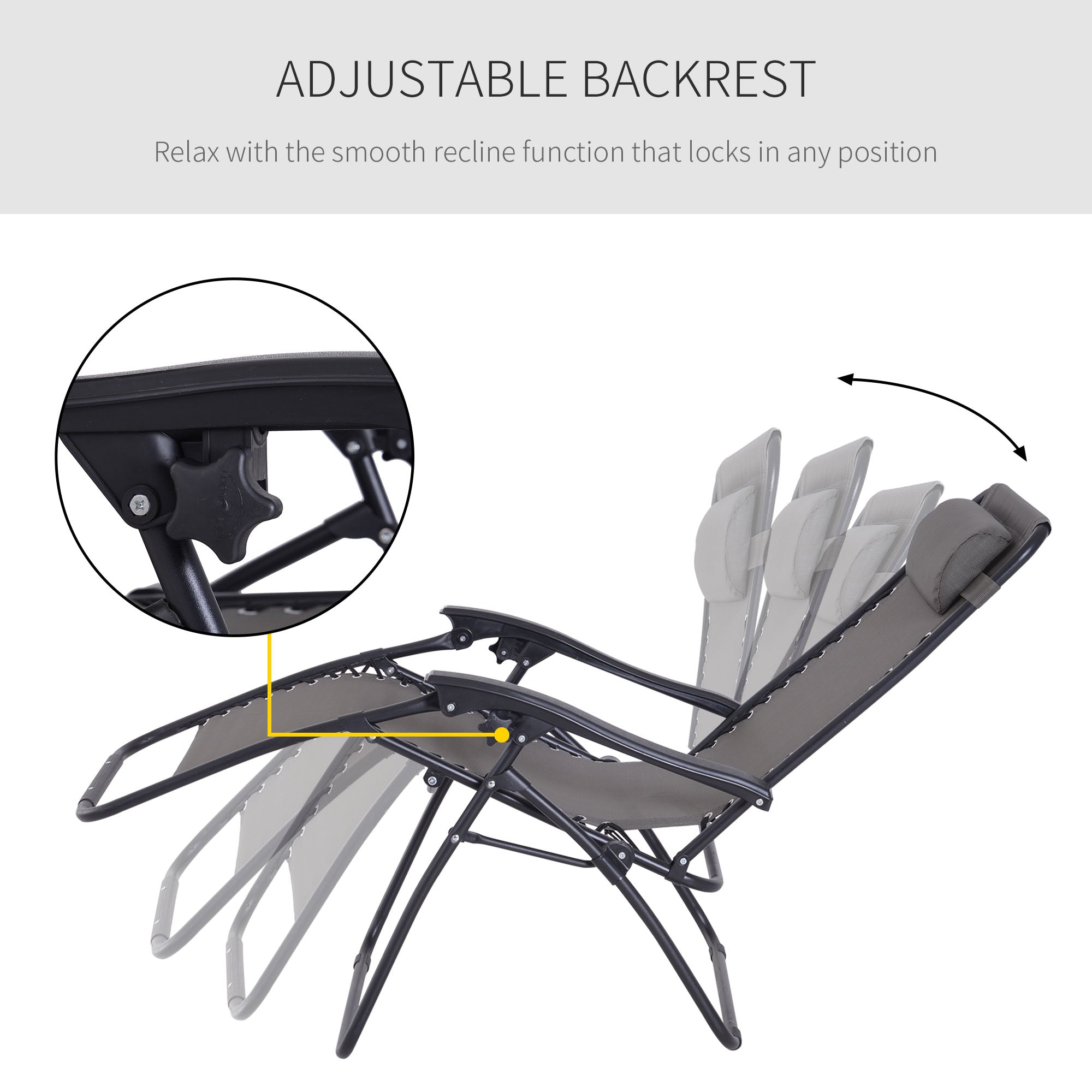 Outsunny gravity chair with black metal frame gray fabric upholstery padded headrest perfect for outdoor lounging