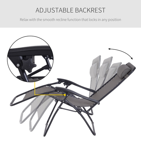 Outsunny gravity chair with black metal frame gray fabric upholstery padded headrest perfect for outdoor lounging