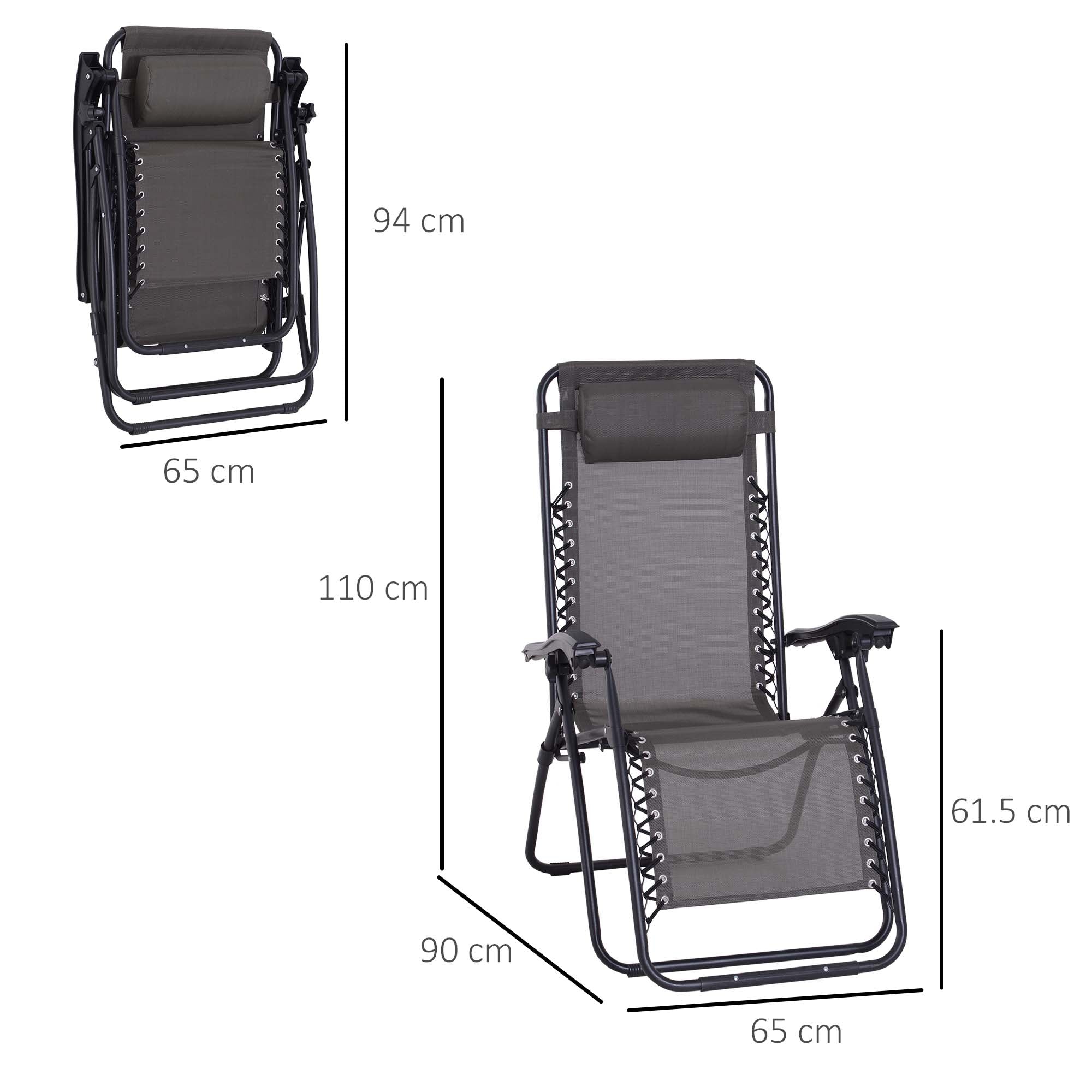 Outsunny zero gravity chair with metal frame, dark gray mesh fabric, and padded headrest for outdoor use